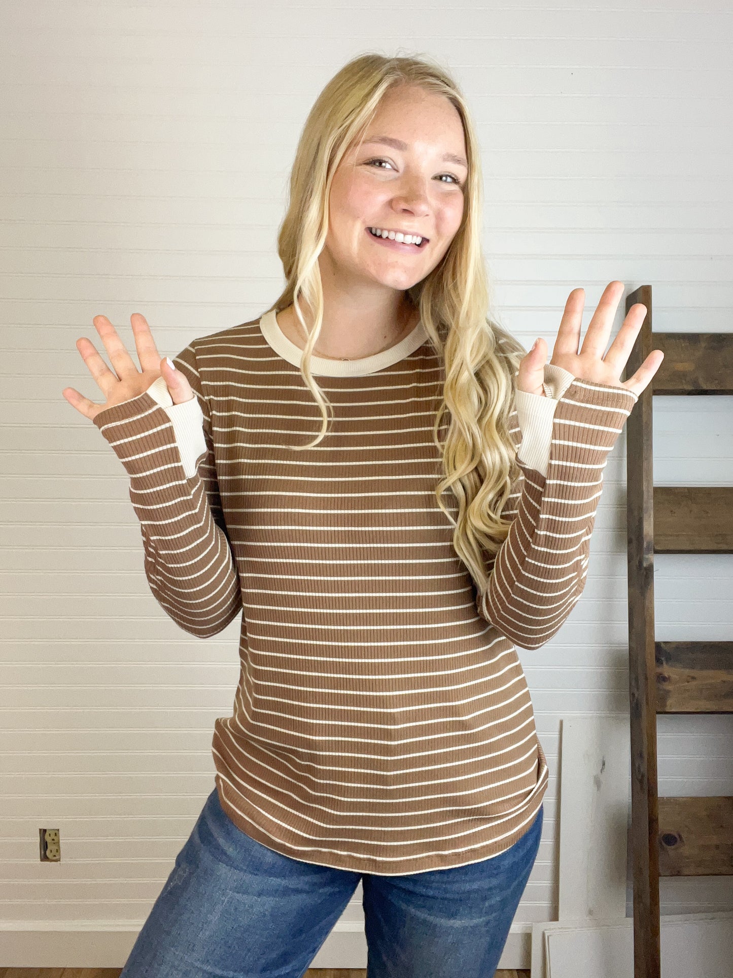 Ribbed Striped Long Sleeve - Camel