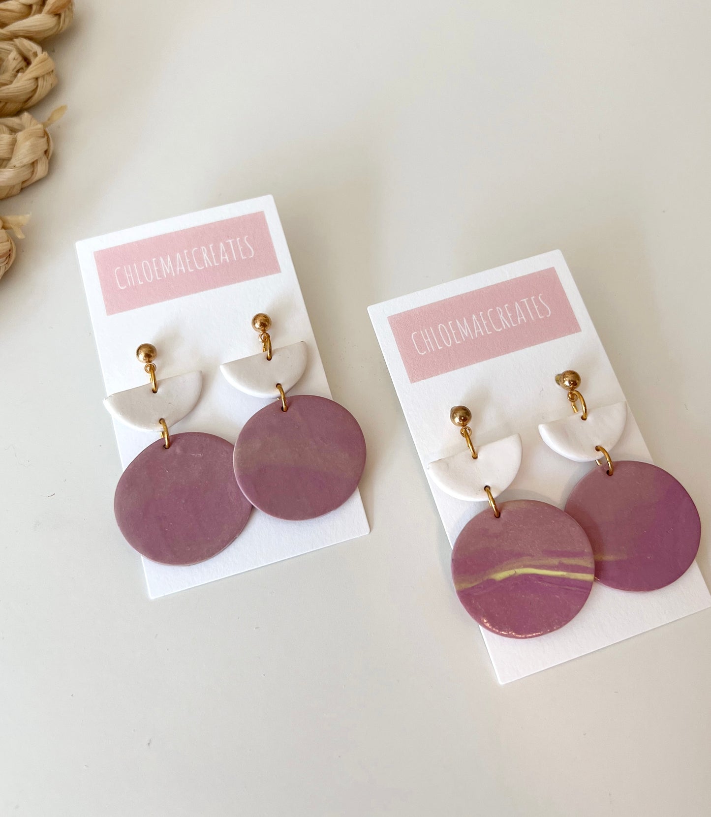 Half Circle Clay Earrings - Purple/yellow