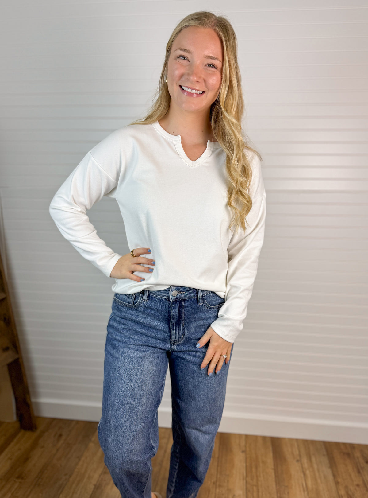 Split Neck Jersey Long Sleeve - Ivory