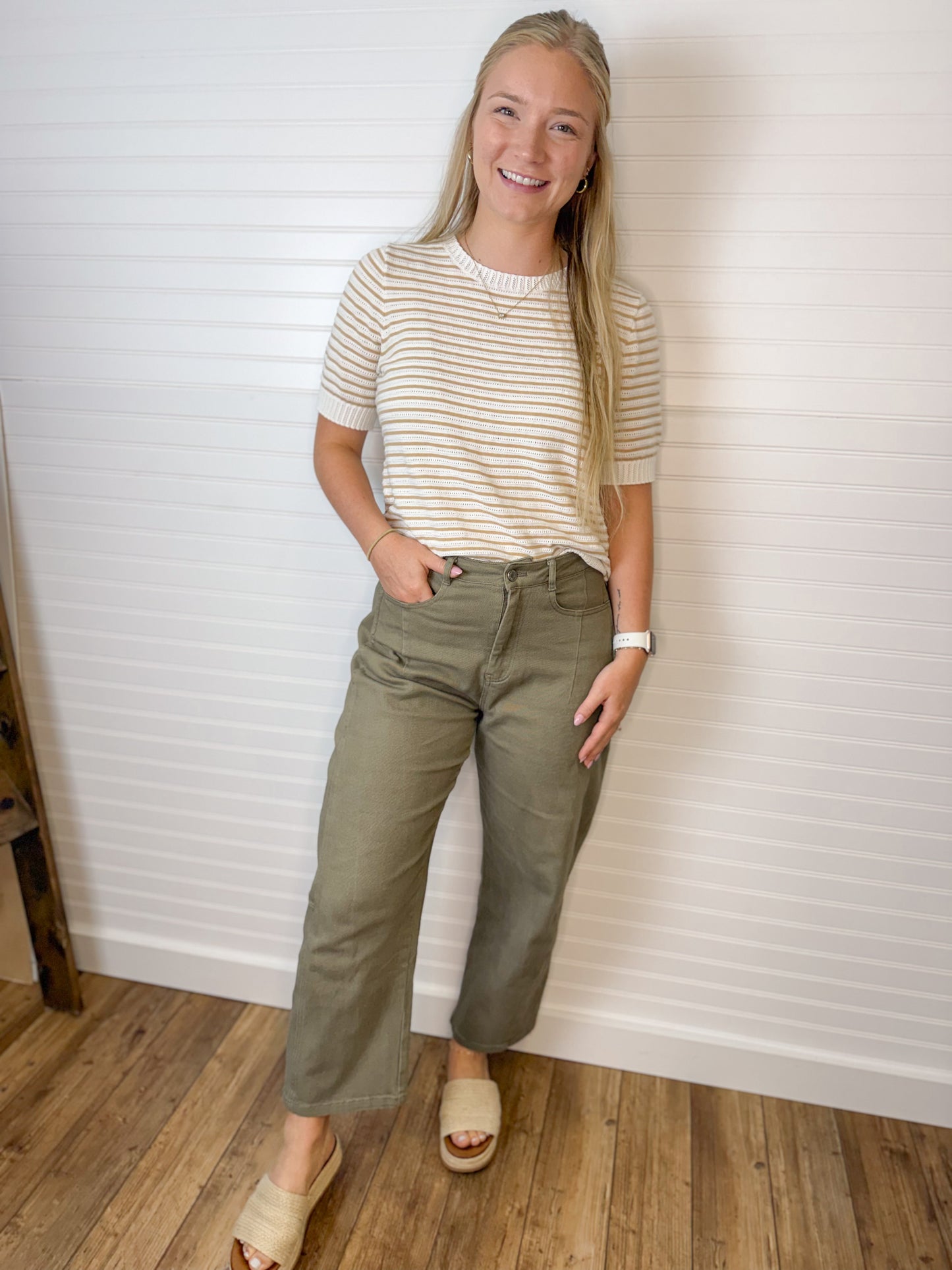 Midrise Barrel Cotton Twill Denim - Olive