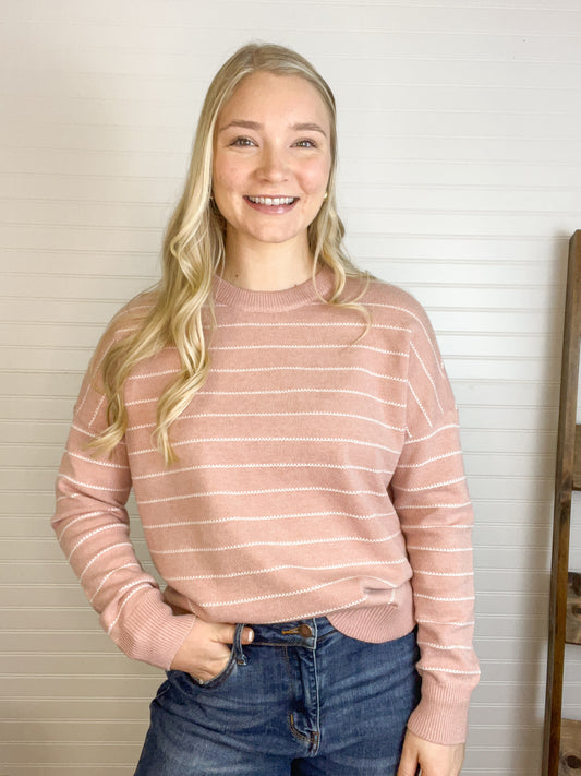 Textured Striped Sweater - Blush