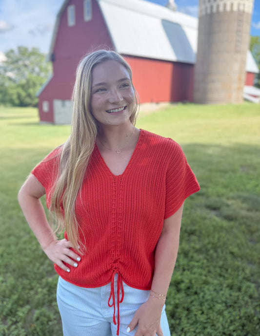 Knit Relaxed Ruched top - Tomato