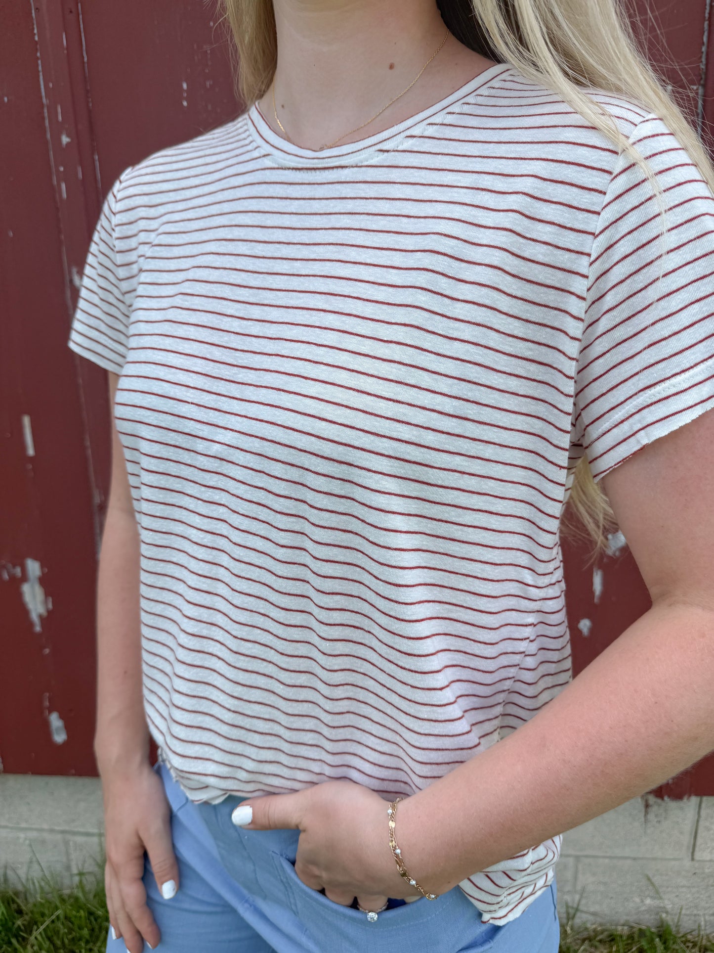 Linen Blend Striped Relax Tee (2 colors)
