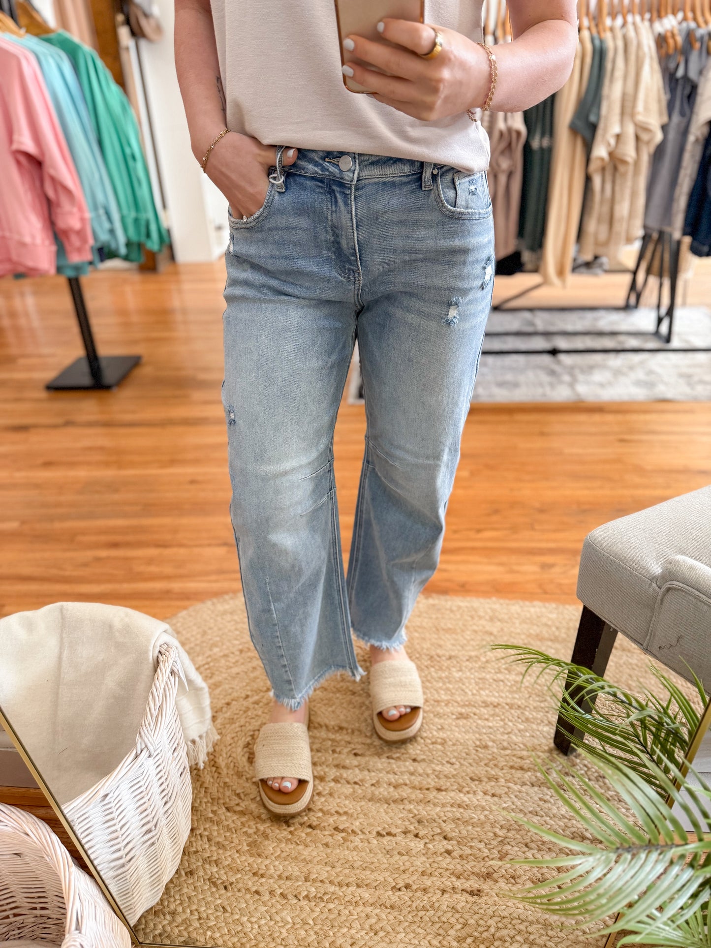 Relaxed Crop Barrel Denim Pants - Light Denim