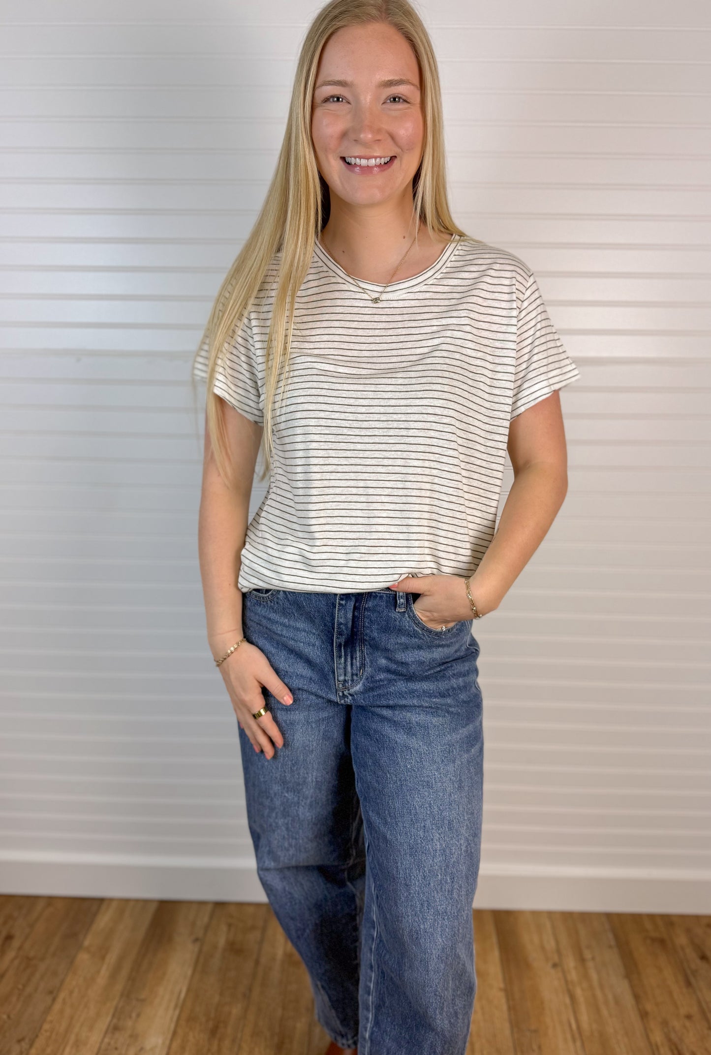 Linen Blend Striped Relax Tee (2 colors)