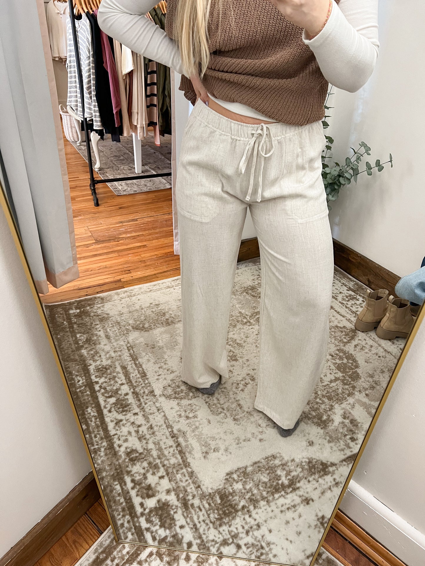 Linen Wide Leg Pants - Natural