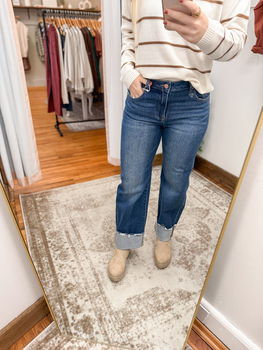 High Rise Crop Boyfriend Cuffed Denim