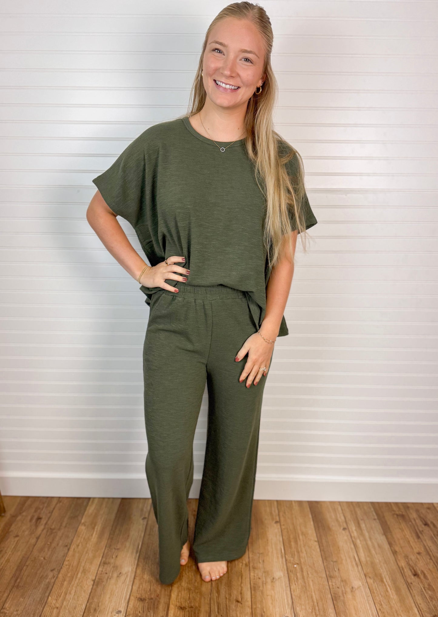 Cotton Blend Slub Top & Pant Set (2 colors)