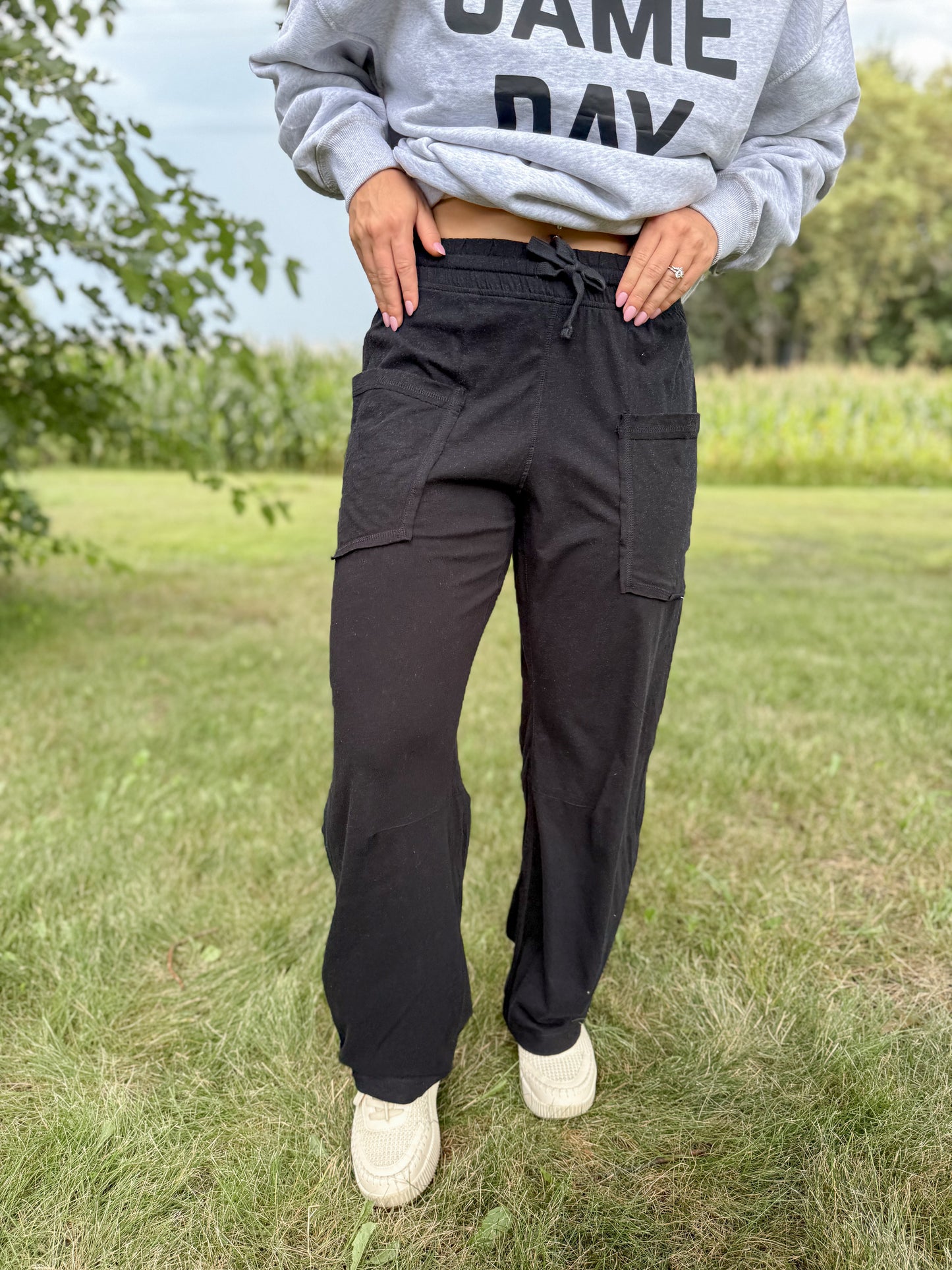 Cotton Slub Patch Pocket Pant - Black