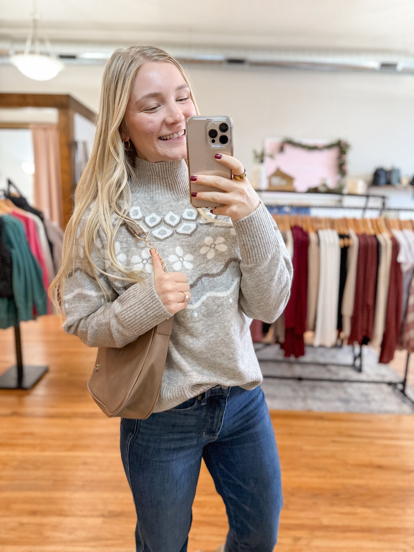Nordic Mock Neck Sweater - Taupe
