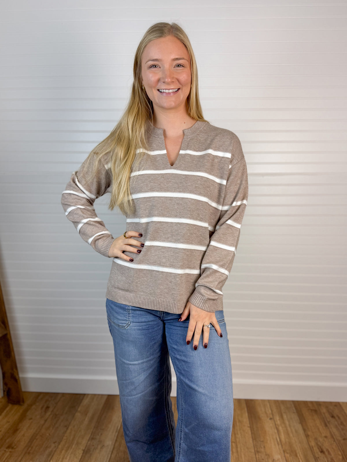 Split Neck Striped Sweater (3 colors)