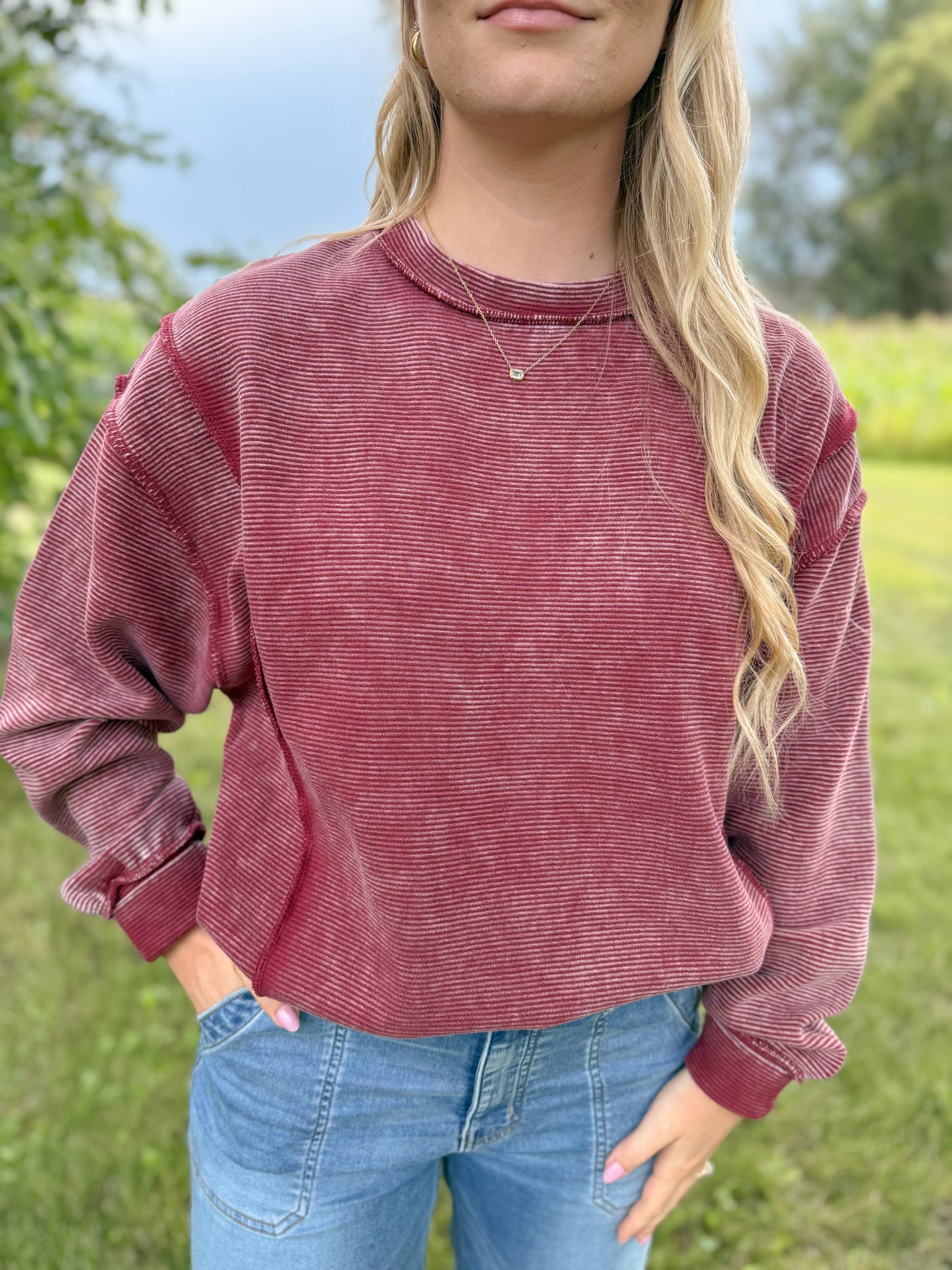 Acid Washed Exposed Seam Pullover (3 colors)
