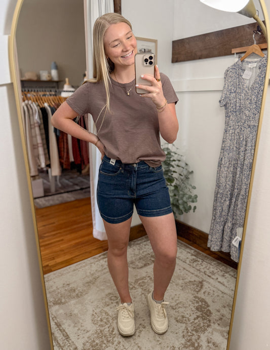 Tummy Control High Waist Denim Shorts - Dark Wash