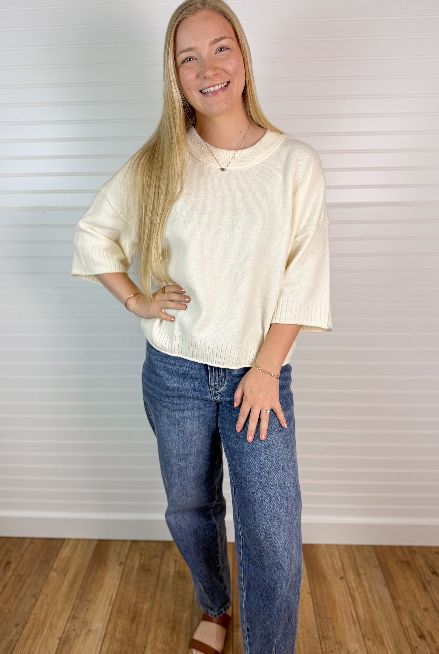 Wide Elbow Sweater Top - Ivory