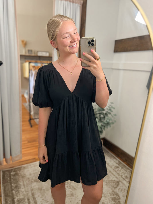 Penny Tiered Mini Dress - Black