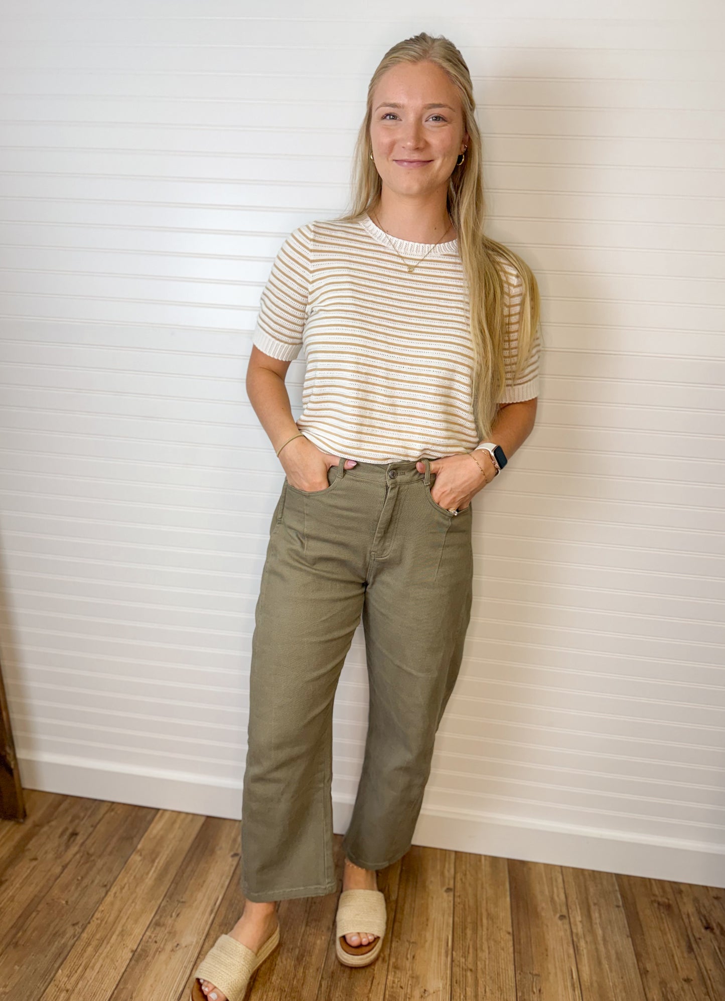 Midrise Barrel Cotton Twill Denim - Olive