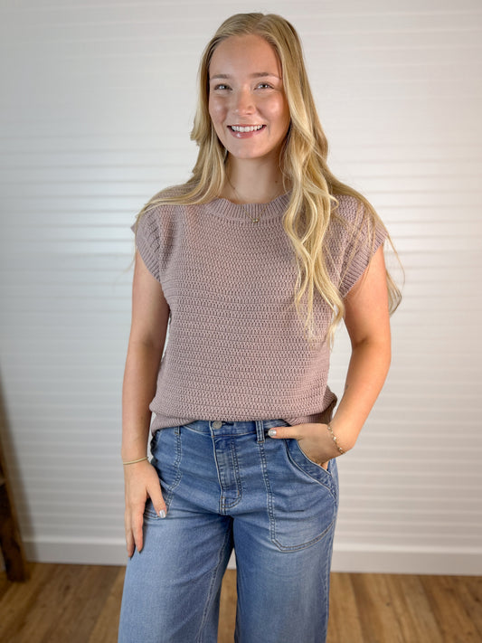 Textured Knit Cap Sleeve Top - Lilac