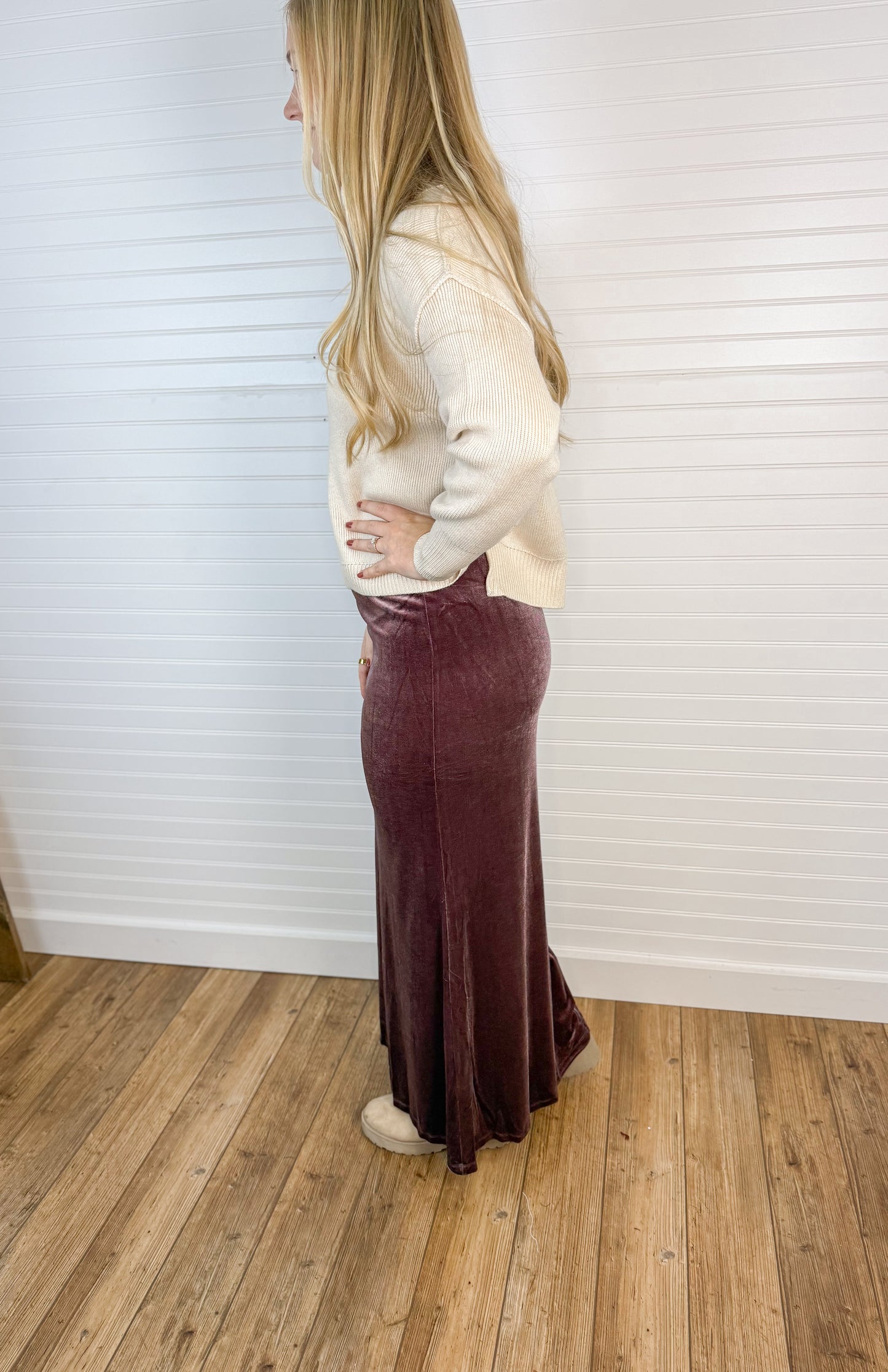 Velvet Pull-On Maxi Skirt - Dusty Purple