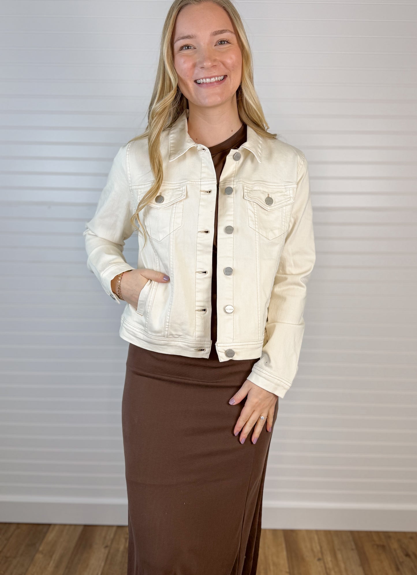 Vintage Washed Denim Jacket - Ivory