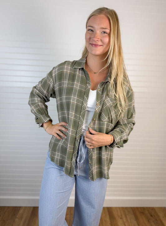 Soft Plaid Flannel Long Sleeve - Olive