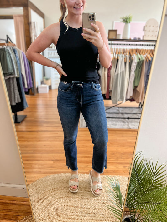 High Rise Kick Flare Denim - Dark