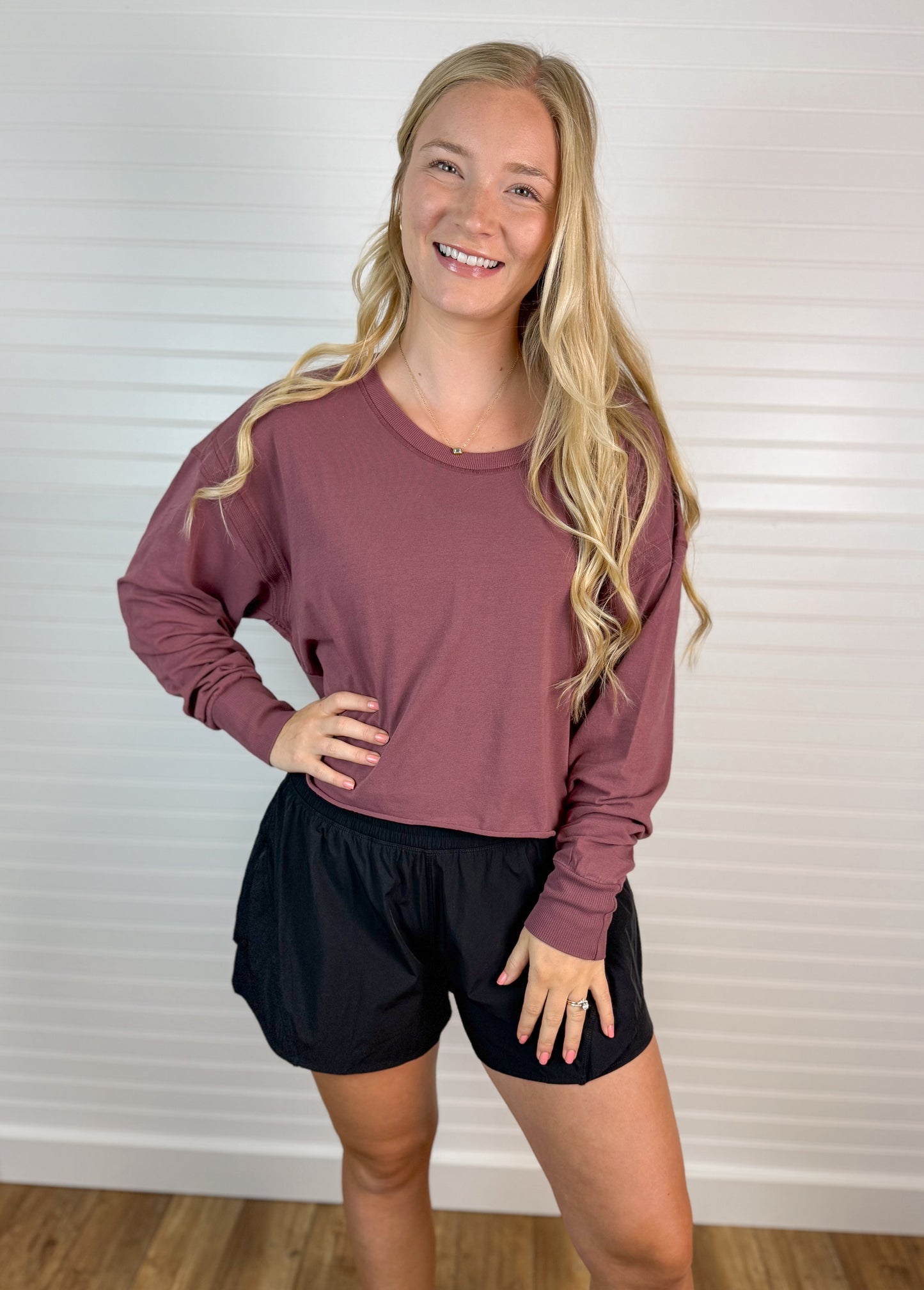 Pima Cotton Open Back Long Sleeve - Rosewood