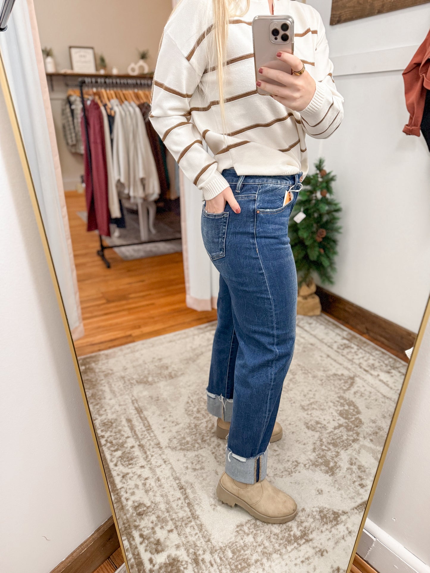 High Rise Crop Boyfriend Cuffed Denim