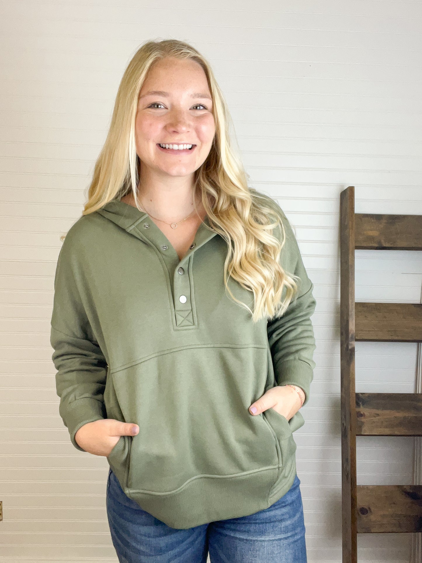 Half Button Fleece Pullover - Lt Olive