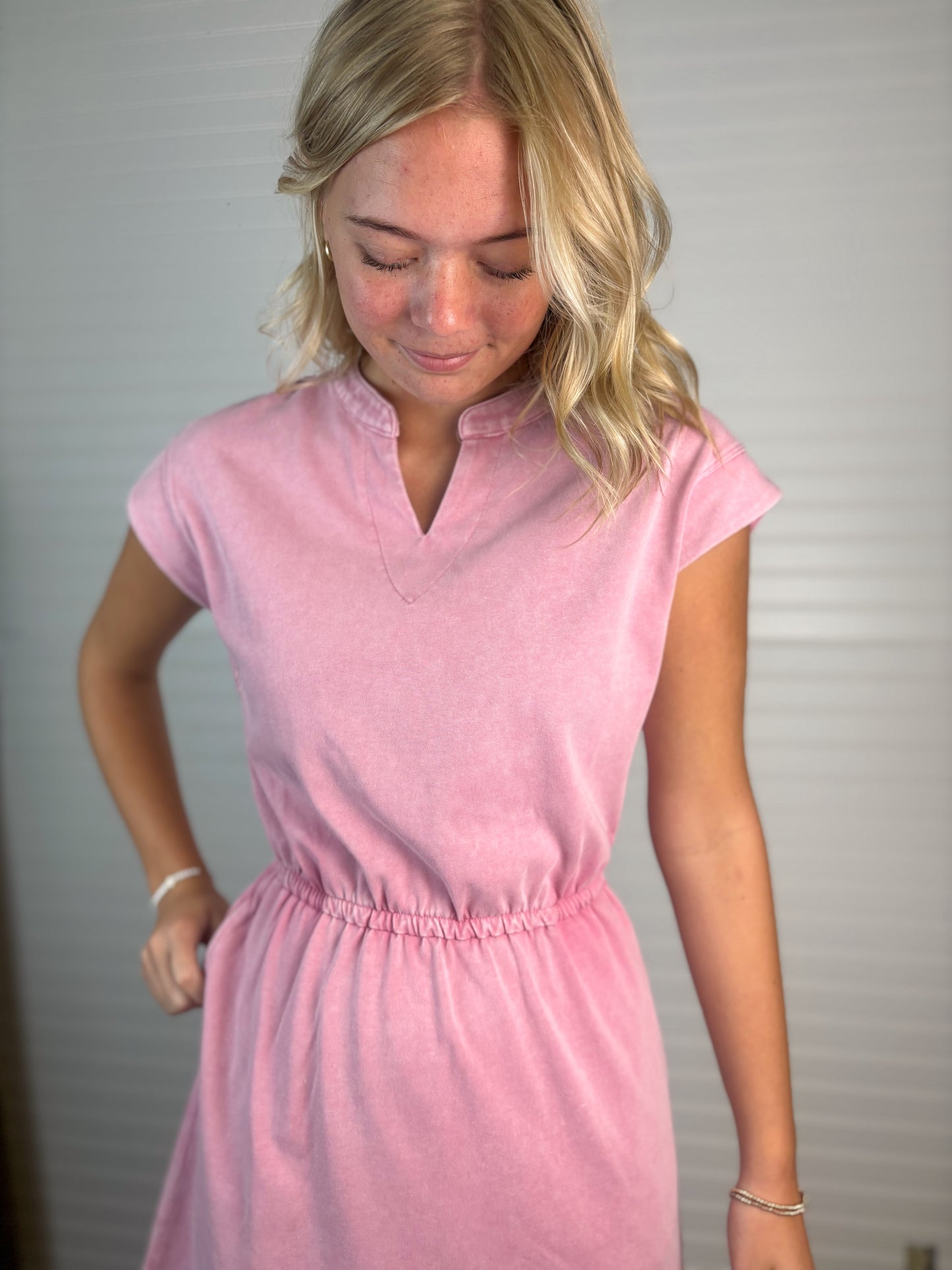 Mineral Washed Sleeveless Mini Dress - Rose