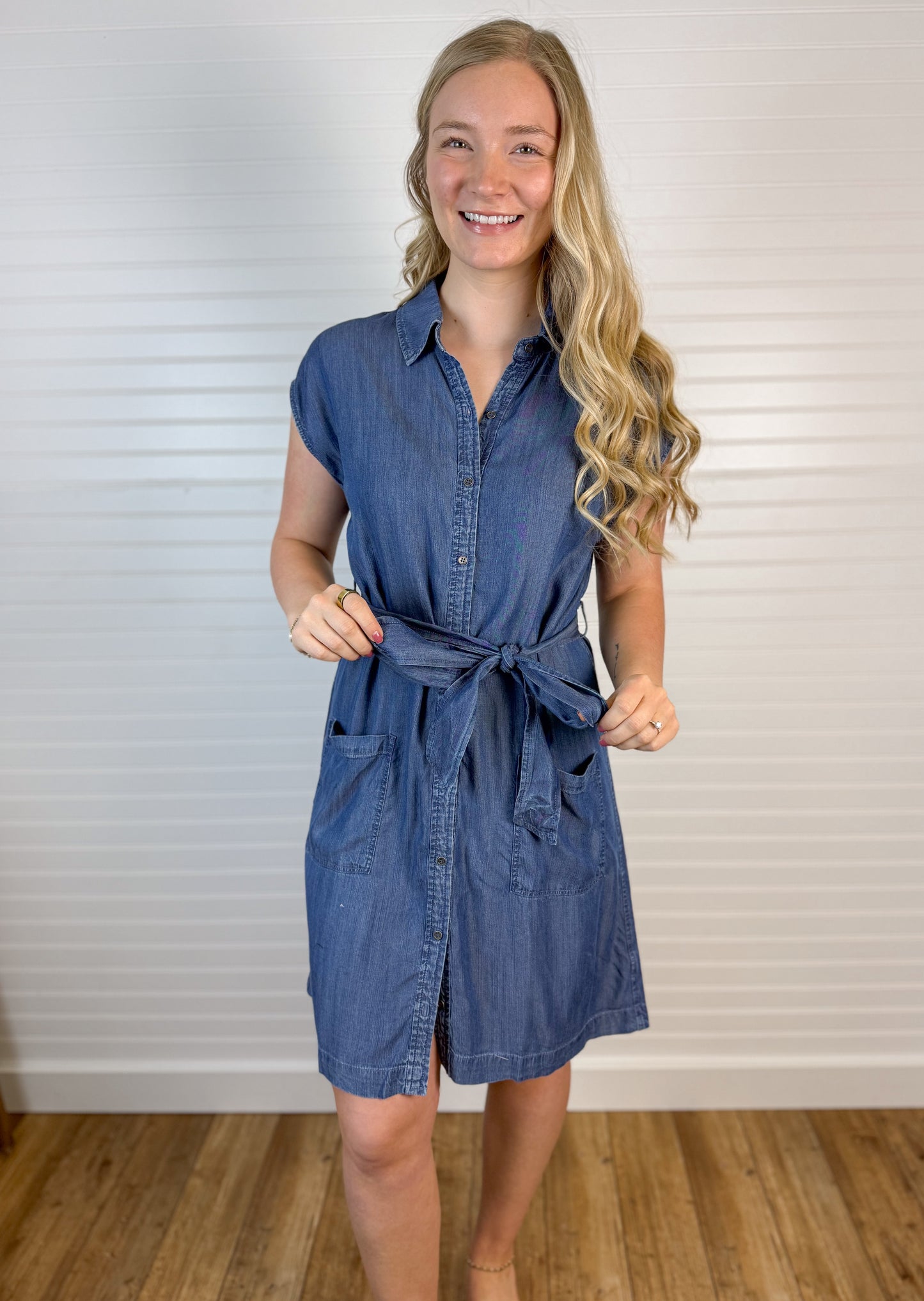 Short Sleeve Tencel Tie Dress