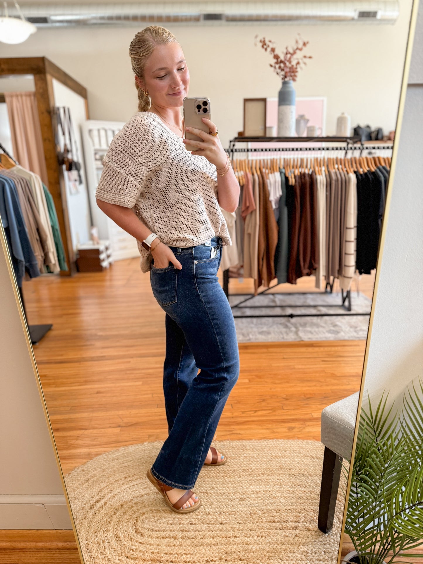 Midrise Side Seam Straight Leg Denim