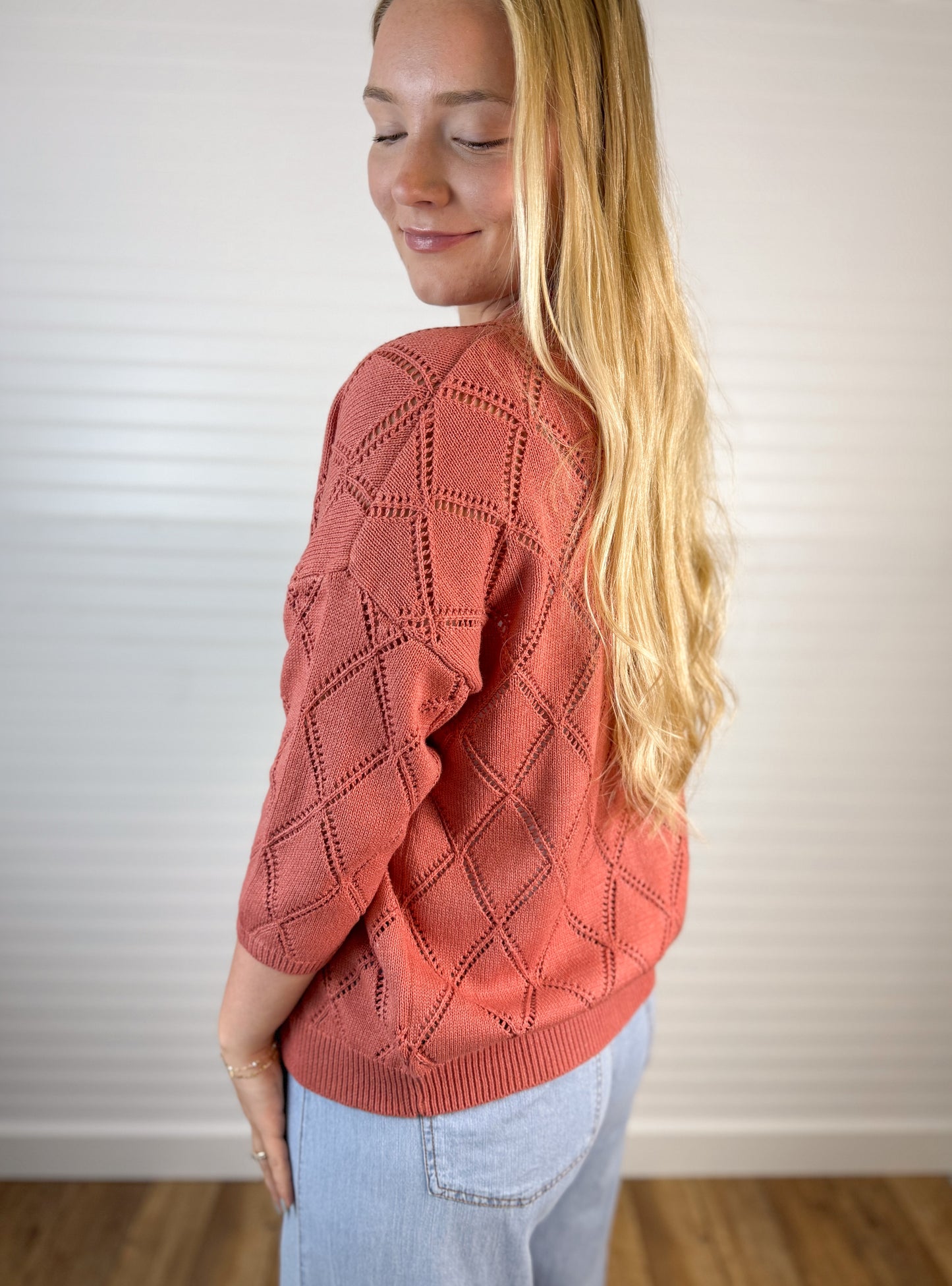 Pointelle Knit Cardigan - Terracotta
