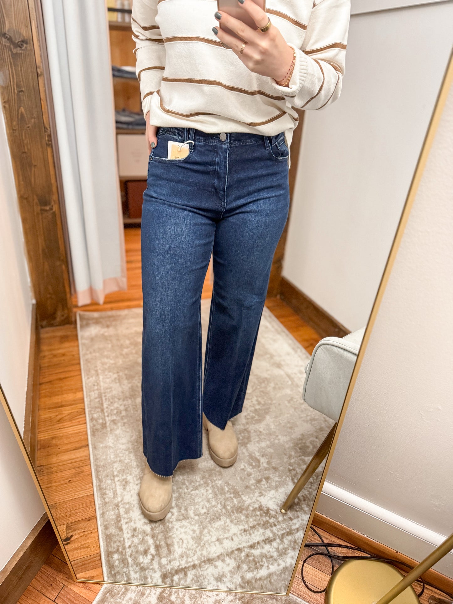 High Rise Ankle Wide Crease Denim