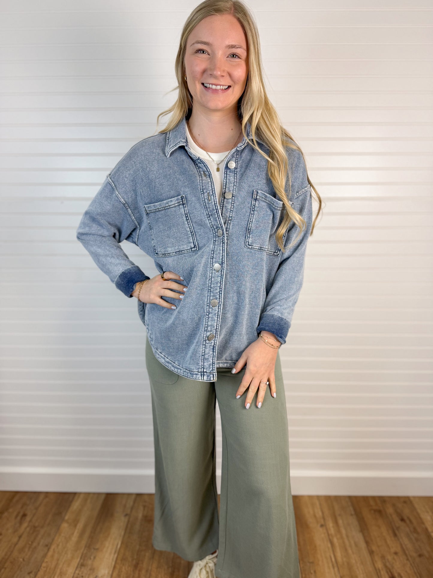 Garment Dyed Cotton Shacket - Denim