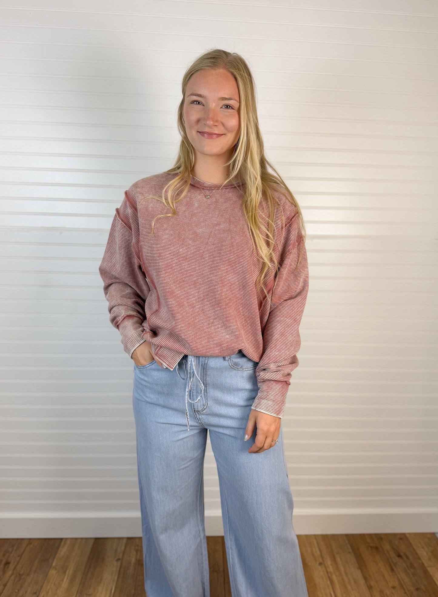 Acid Washed Exposed Seam Pullover (2 colors)