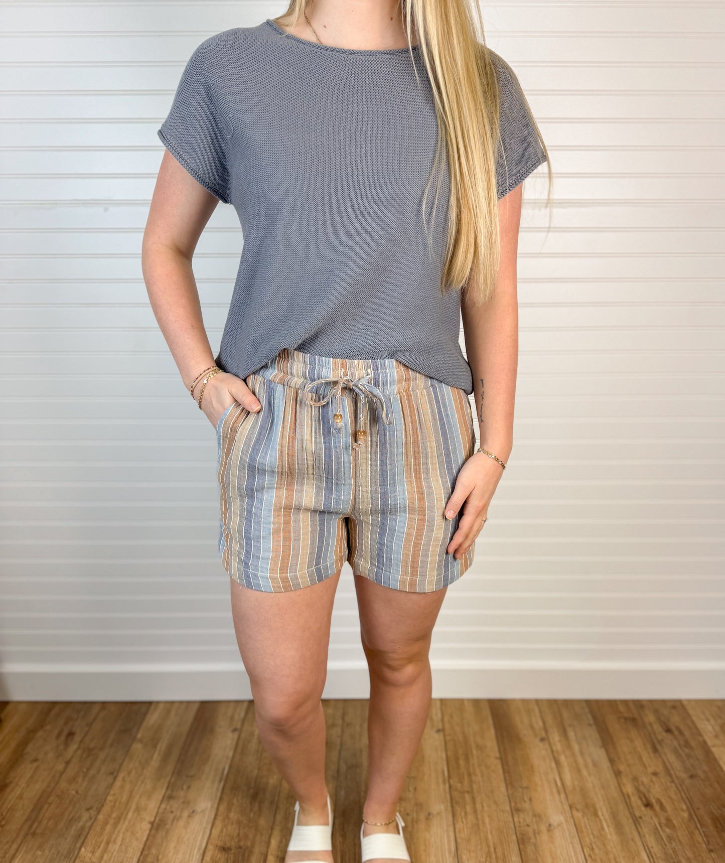 Cotton Striped Drawstring Shorts - Multi