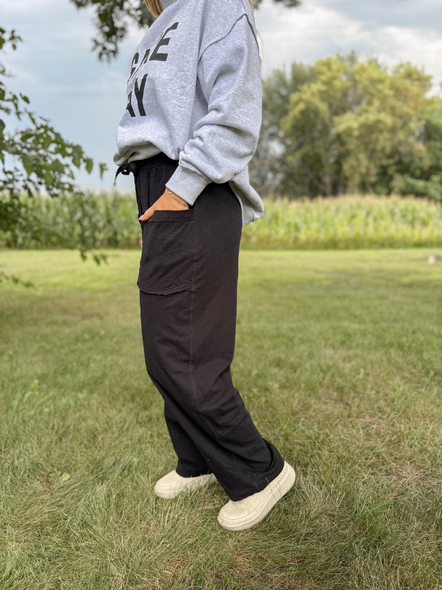 Cotton Slub Patch Pocket Pant - Black