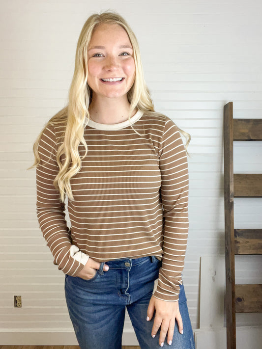 Ribbed Striped Long Sleeve - Camel