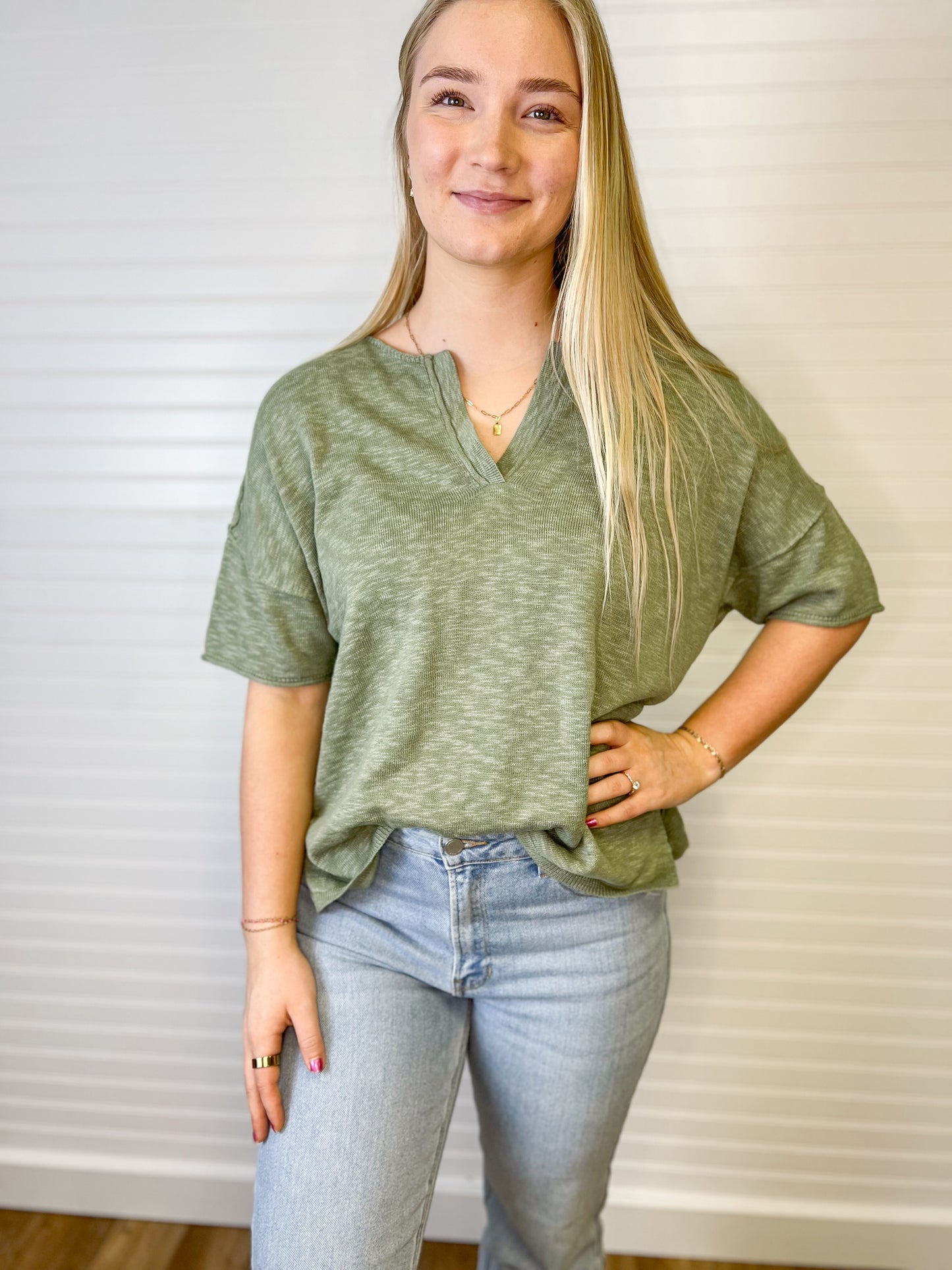Drop Shoulder Slub Tee - Sage