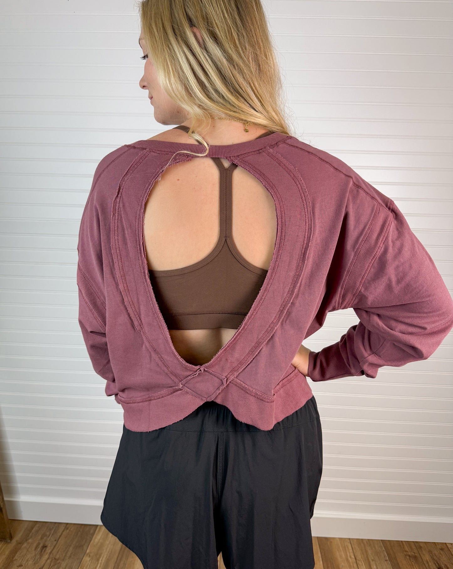 Pima Cotton Open Back Long Sleeve - Rosewood