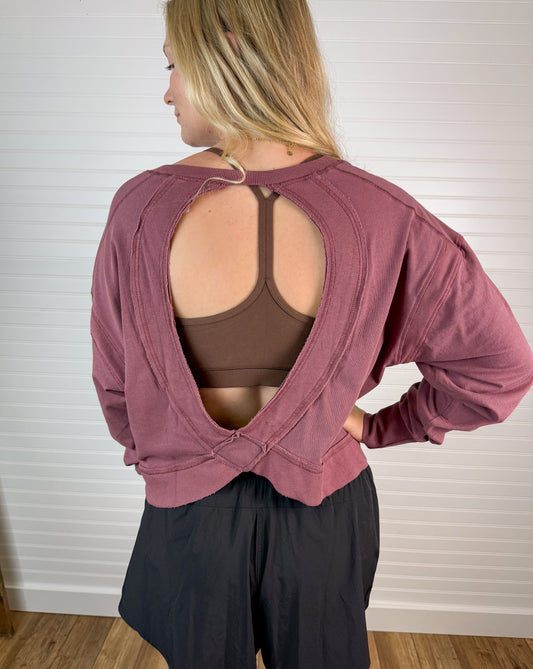 Pima Cotton Open Back Long Sleeve - Rosewood