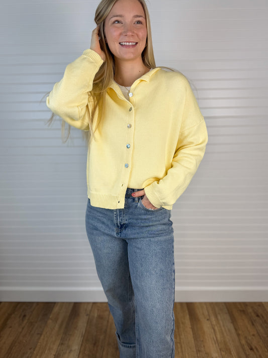 Rolled Hemline Sweater Cardigan - Butter