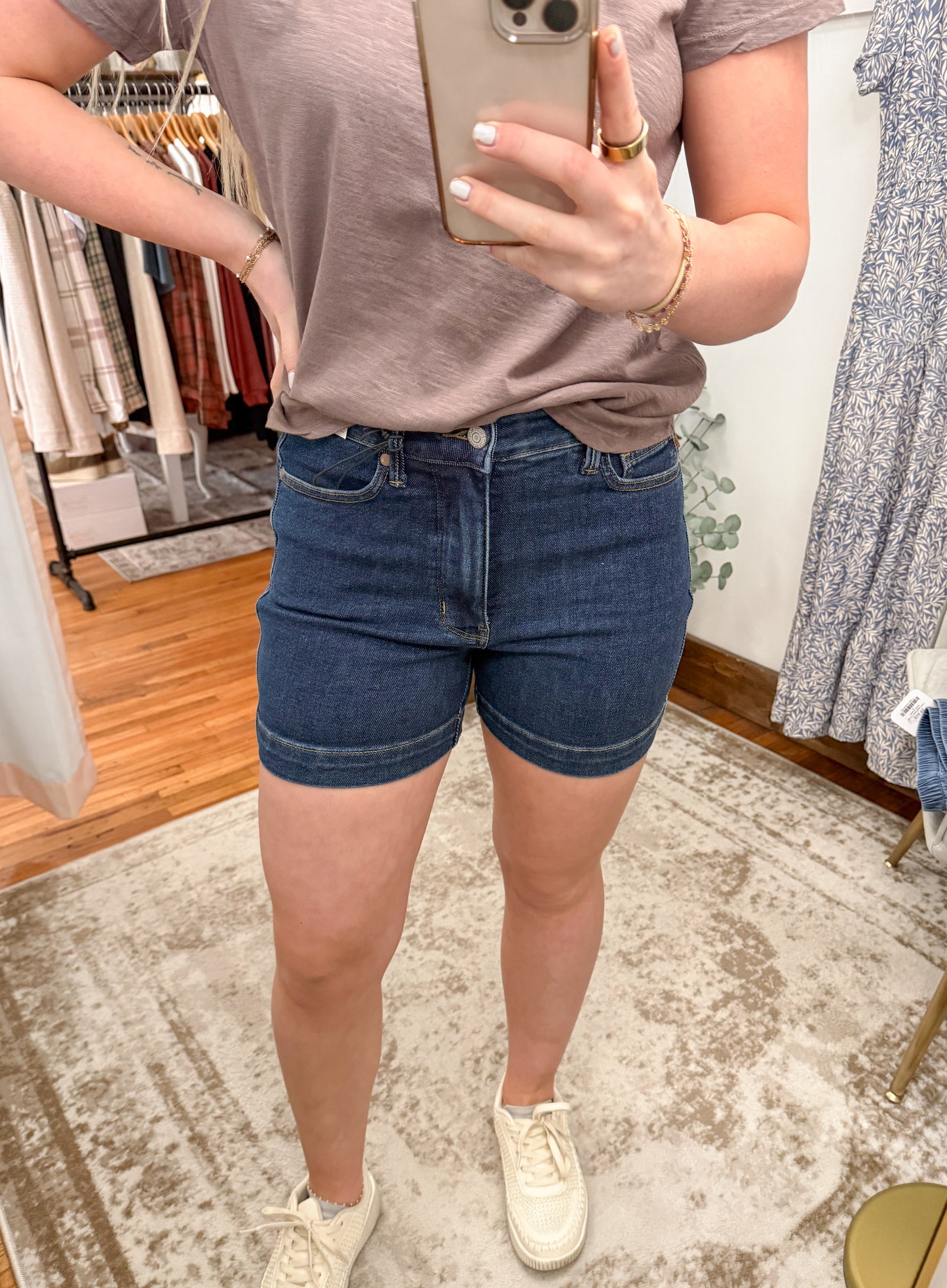 Tummy Control High Waist Denim Shorts - Dark Wash