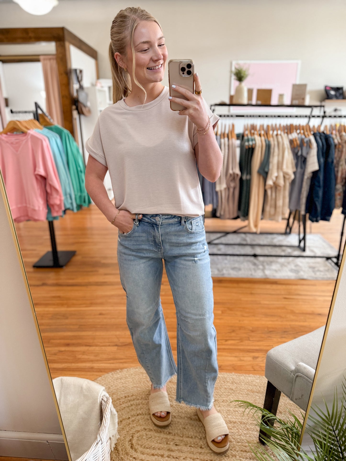 Relaxed Crop Barrel Denim Pants - Light Denim