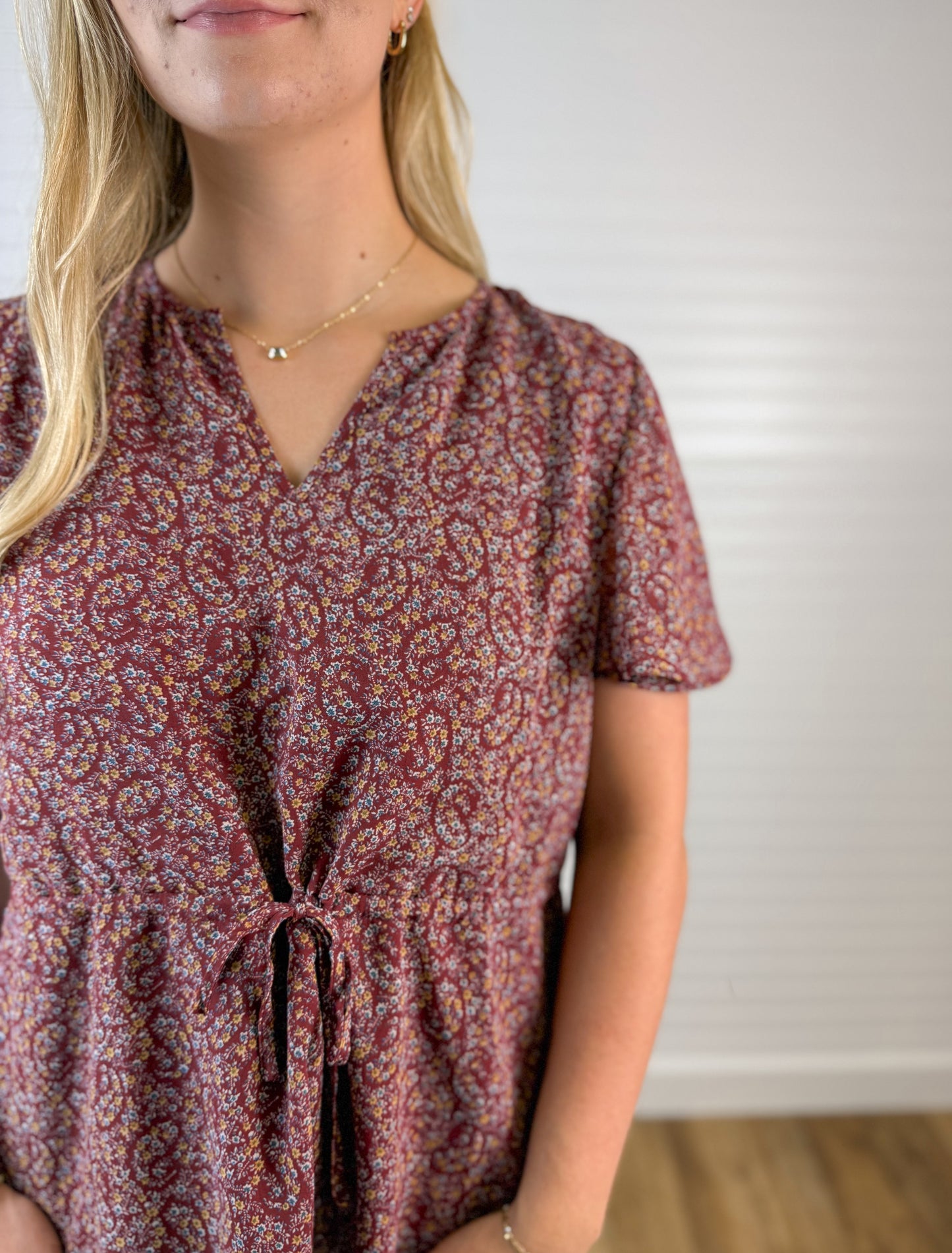 Floral Peplum Blouse Top - Wine