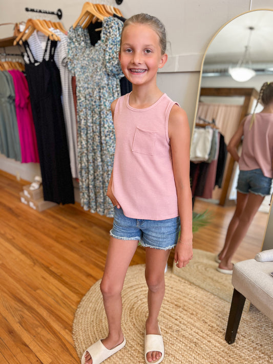 Girls Waffle Knit Tank - Pink