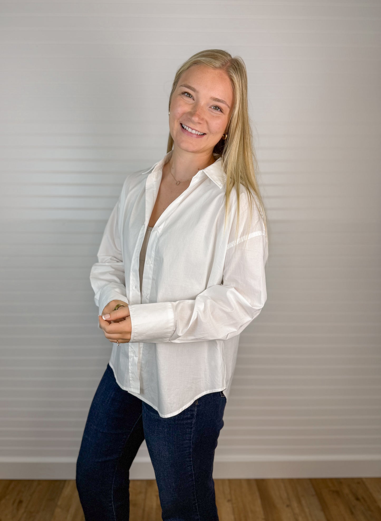 Oversized Peplum Button Down - White