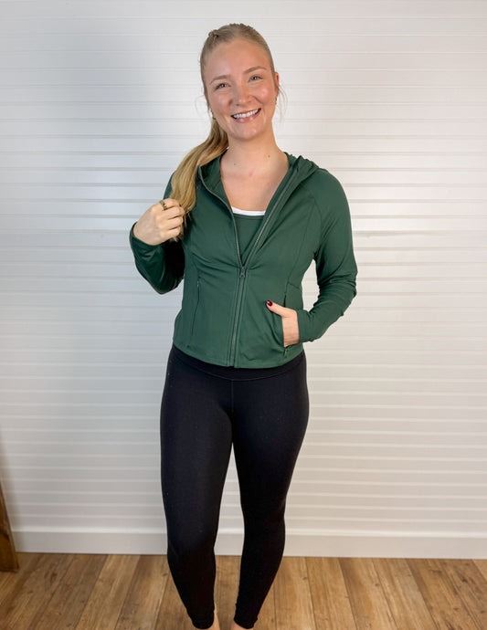 Soft Zip-Up Hooded Jacket - Hunter Green