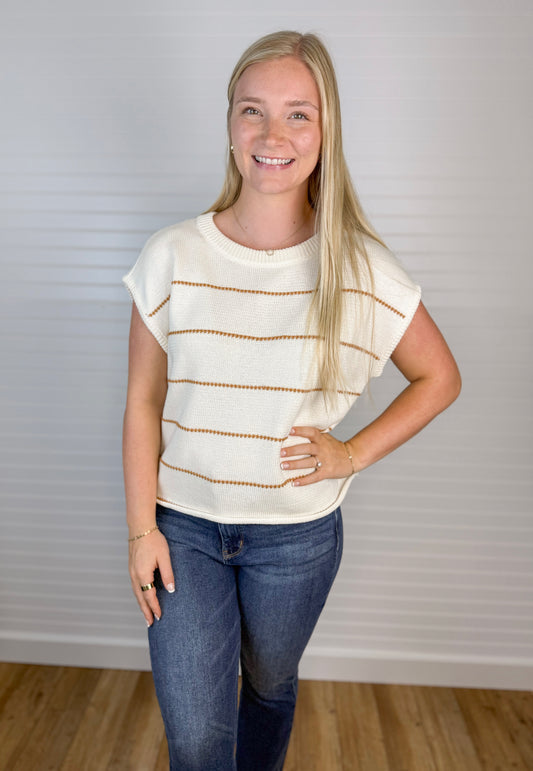 Stitch Detail Sweater Top - Ivory/Camel