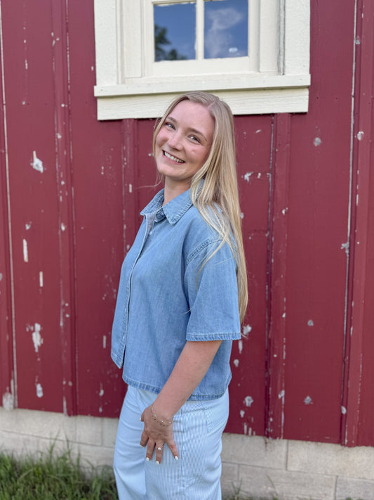 Cotton Denim Button Up Shirt